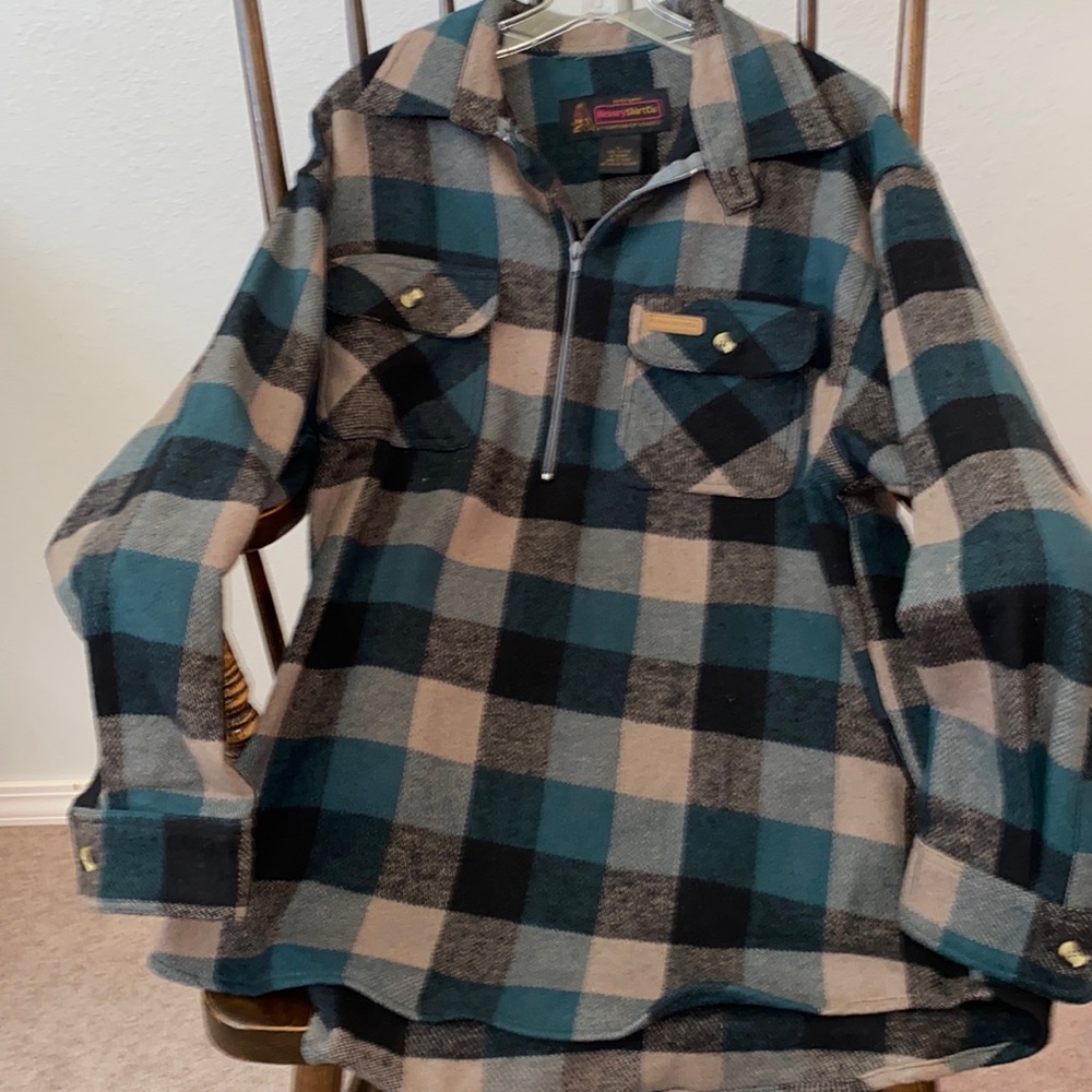 Pullover, long sleeved, flannel shirt with 1/2 zipper by Hickory Shirt Co.